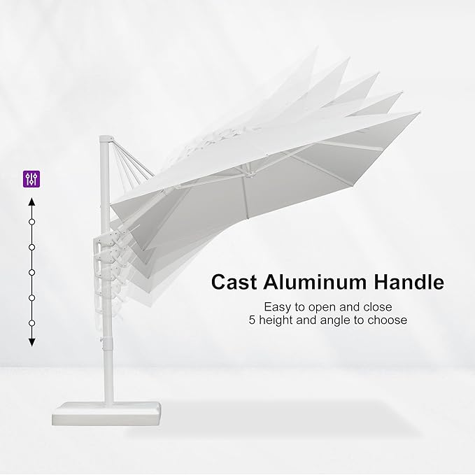 PURPLE LEAF 8' X 11.5' Right-left Tilt White Cantilever Umbrella with Base Patio Outdoor Swivel Umbrellas with Aluminum Tilt Offset Umbrella with 360° Rotation for Deck Pool, White