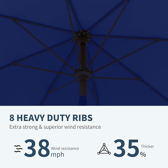 PatioKingdom Auto-Tilt 9FT Patio Umbrella Outdoor with 8 Sturdy Fiberglass Ribs,Market Table Umbrella for Pool,Backyard,Deck and Garden (Navy)