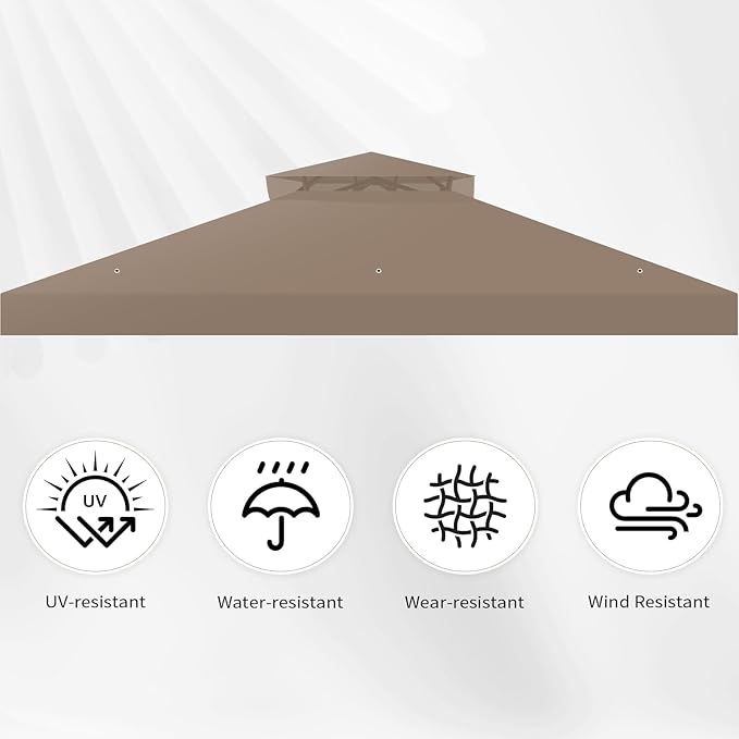 8'x8' Gazebo Top Canopy Replacement Cover - Double Tier Top Canopy Cover Replacement with UV30+, Dirt, Water Resistant for Outdoor, Garden, Pavilion (Khaki)