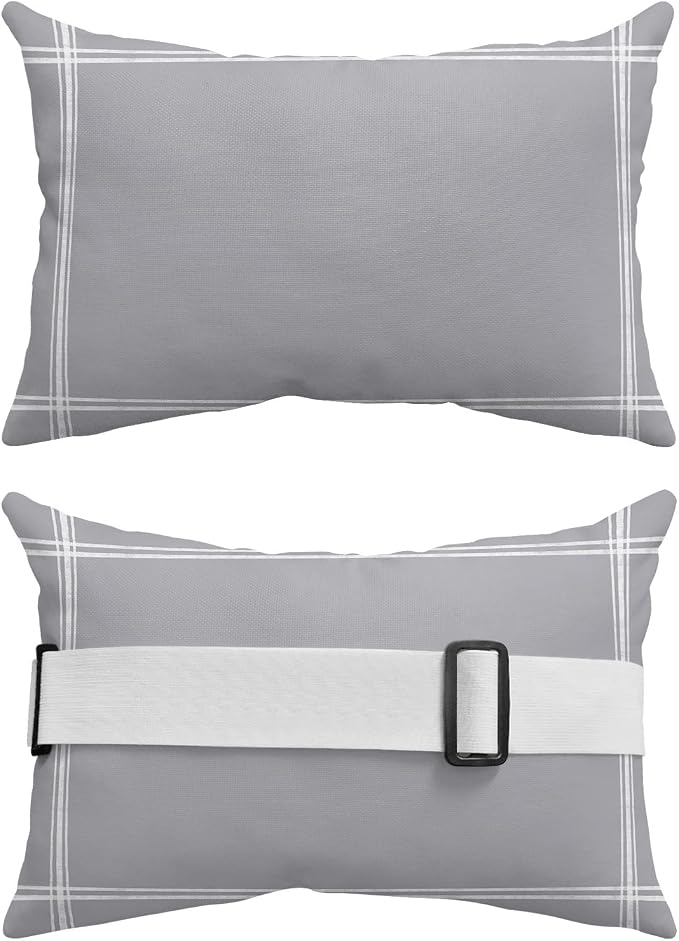 Outdoor Pillows Covers with Inserts Solid Color Gray Waterproof Recliner Pillow with Adjustable Strap Throw Pillows for Patio Furniture Pool Lounge Chair, 11x16 inch, 1PCS