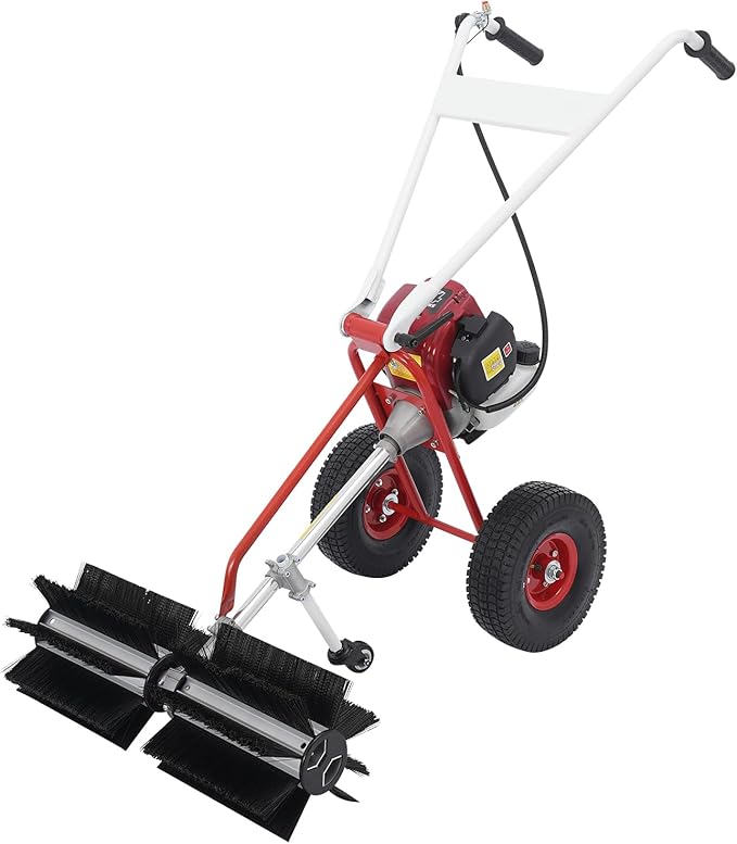 4-Stroke Lawn Sweeper, 37.7CC 1KW 2.3HP Gas Powered Hand Push Sweeper Lawn Brush Sweeper Hand Held Gas Power Broom Manual Floor Standing Sweepers w/0.17Gal Fuel Tank for Yard Farms Parks (37.7CC)