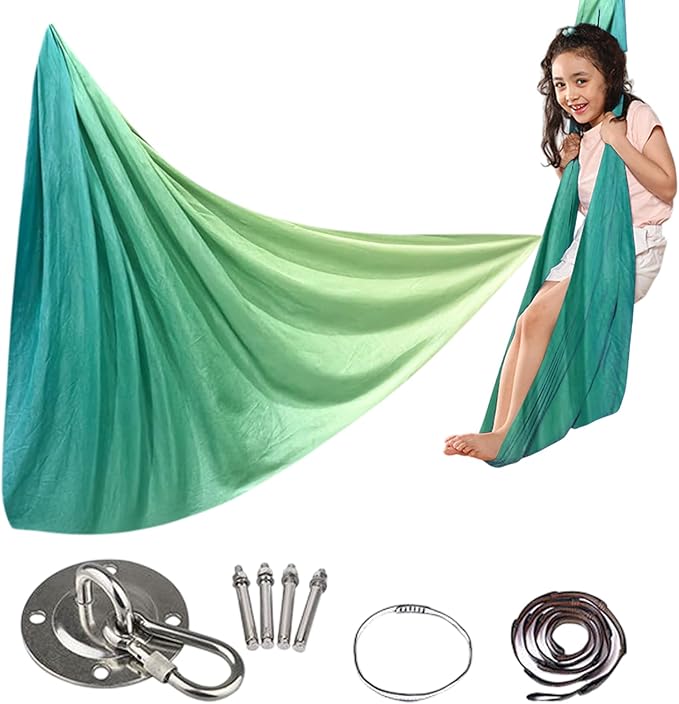 Yoga Swing, Silk Yoga Swing Set, Portable Lightweight Stretch Sensory Hammock Equipment, Aerial Silks Home, Soft Aerial Yogas Swings, for Sensory Experience Indoor Outdoor Home Gym