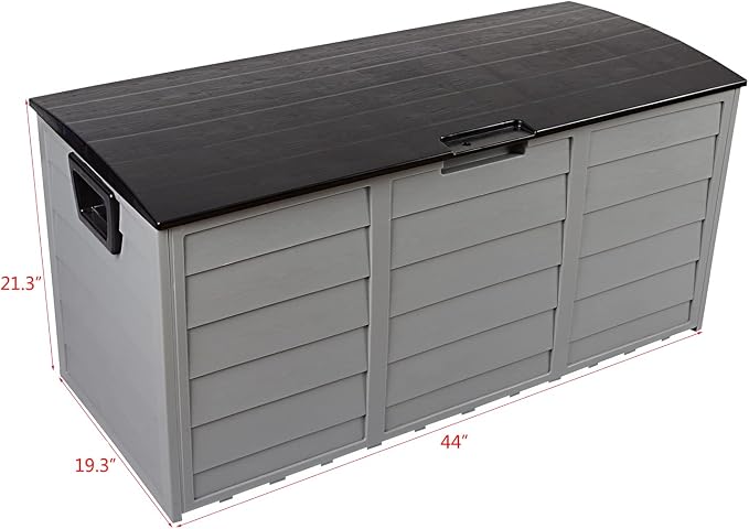75 Gallon Resin Deck Box,Outdoor Large Resin Deck Box,Lockable Container for Patio Furniture Cushions Garden Tools (Black & Grey)