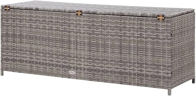 【Fast Shipping】 Outdoor Rattan Storage Box, All Weather Deck Box for Patio Furniture Storage, Outdoor Toys and More Patio Storage Box Gray 47.2"x19.7"x23.6" Poly Rattan