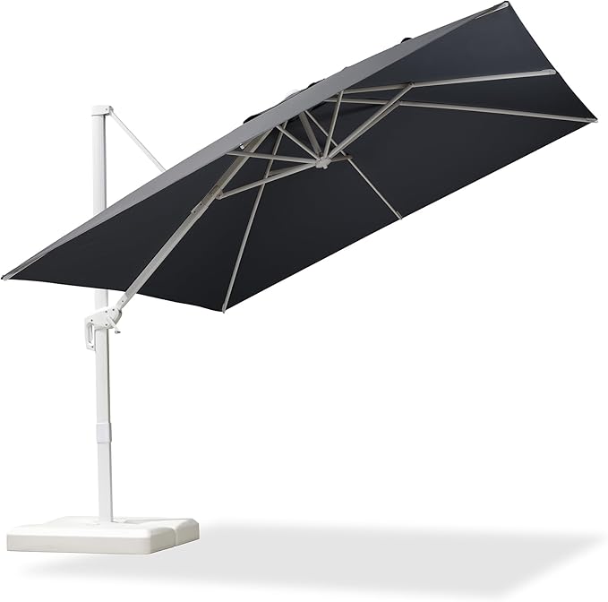 PURPLE LEAF 10 FT Patio Umbrella White Cantilever Umbrella Square Aluminum Offset Outdoor Umbrella Hanging Windproof with 360° Rotation for Garden Deck Pool, Grey