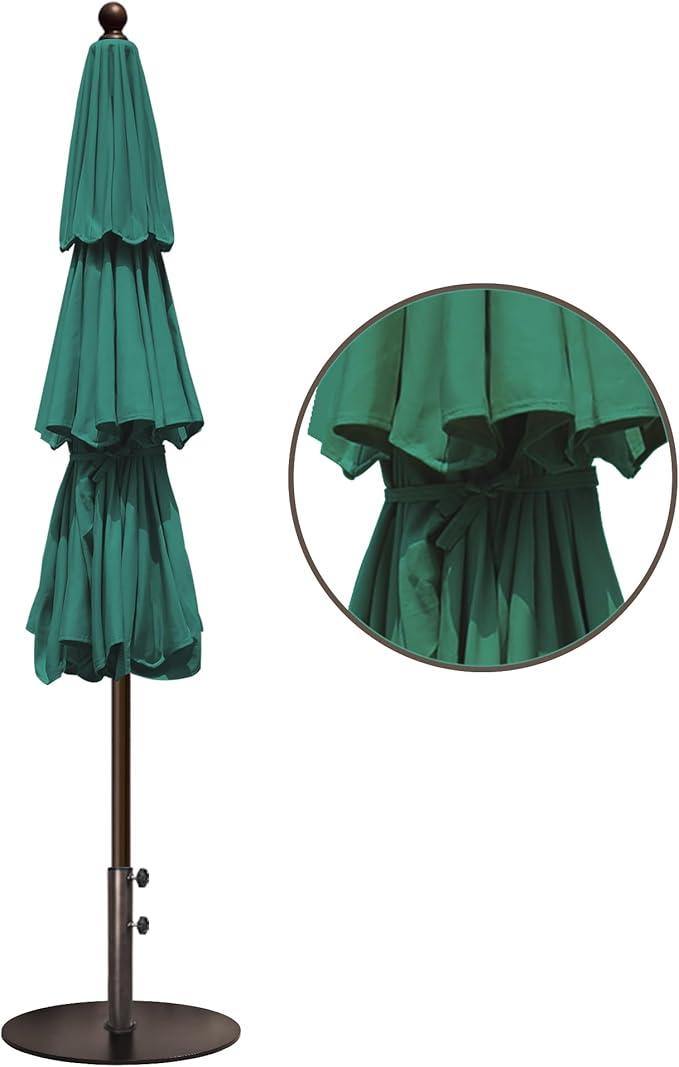 EliteShade USA 10-Year-Non-Fading 11ft 3-Tier Market Patio Umbrella, Commercial Grade Outdoor Table Umbrella with Crank Open, Windproof & UPF 50+ UV Protection, Heavy Duty Ventilation for Garden, Deck, Pool, Backyard, Beach & Bistro, No Tilt, Forest Green