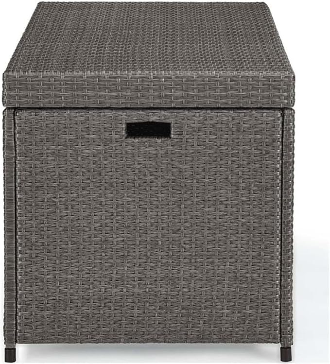 Pemberly Row Coastal Wicker/Rattan Patio Deck Box, Weathered Gray Finish, 52 in Wide, Durable Steel Frame with Resin Wicker, Oversize Outdoor Storage Chest for Cushions and Garden Essentials