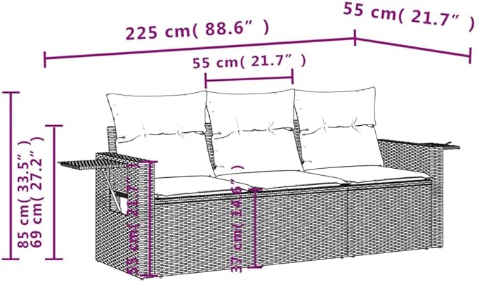 3 Piece Patio Sofa Set with Cushions, Porch Furniture Set Garden Lounge Set Outdoor Dining Sets Patio Conversation Set for Piazza Negotiation Area Garden Poolside Black Poly Rattan