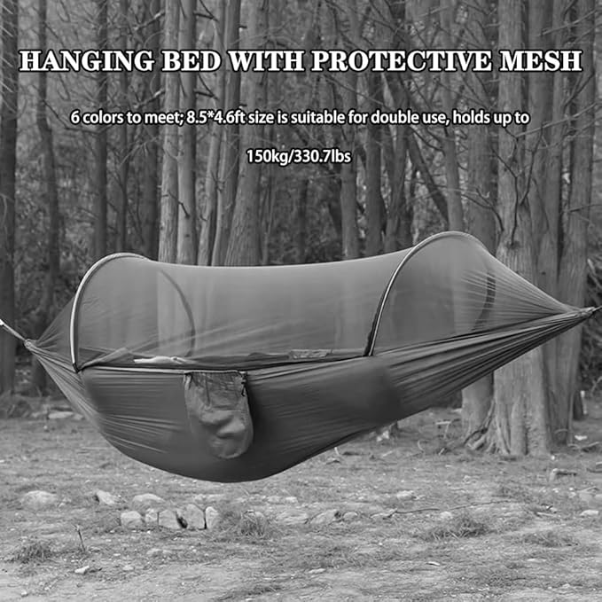 Outdoor Double Hammock with Protective Mesh, Ultra-Light Portable Anti-Rollover Swing, Relax/Sleep, Load Bearing 150kg/330.7lbs(Yellow)