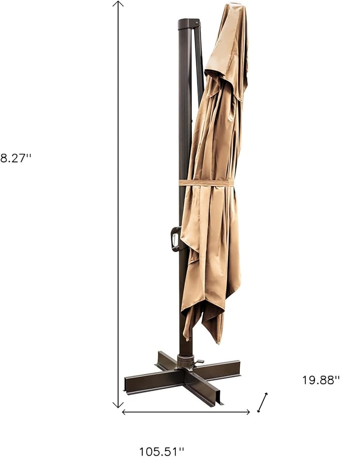 HomeRoots 13' Tan Polyester Rectangular Tilt Cantilever Patio Umbrella with Stand