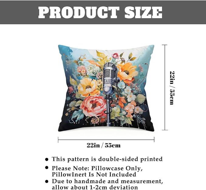 22x22 Inch Outdoor Pillow Covers Set of 2 Waterproof Throw Pillow Covers Decorative Couch Cushion Covers Microphone Floral Square Pillowcases Protectors for Patio Garden Sofa