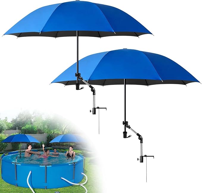 Pool Shade Umbrella, 49.2'' Large Adjustable Above Ground Pool Sunshade Canopy with Clamp 360°Swivel UPF 50+ Portable Weatherproof Patio Umbrella for Swimming Pool Outdoor Garden Beach Chairs