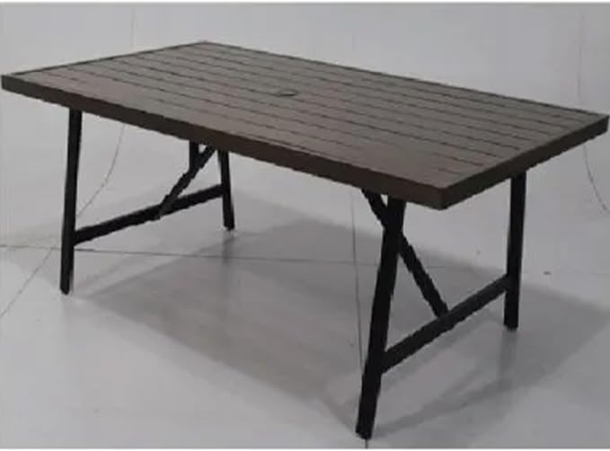 Four Seasons Courtyard 40 x 70 Inch Rectangular Patio Dining Table 2 Tone Aluminum Eastport Slat Tabletop with Rust Proof Aluminum Frame, Black/Coffee