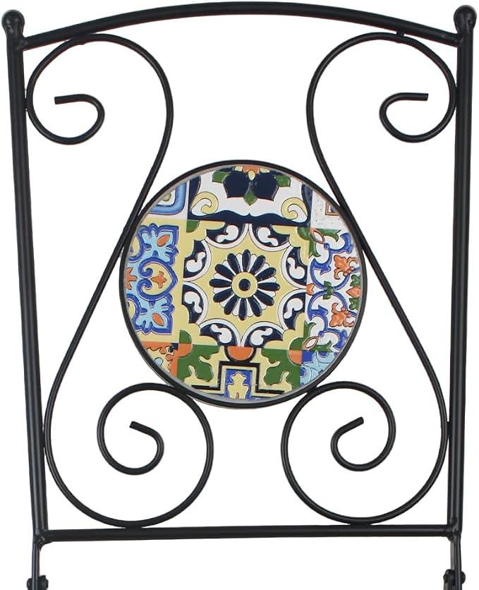 3 Piece Bistro Sets Mosaic Tile Round Table Folding Chairs Garden | Set of 3 Patio Furniture 23.6" Table and 2 Chairs Outdoor Bistro Chairs Artistic Table for Balcony Porch Apartment Backyard