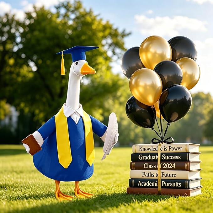 Graduation Porch Goose Outfit for 23" Porch Goose Holiday Graduation Cap and Gown Stoles Outdoor Garden Patio Yard Lawn Art Decoration (Blue)