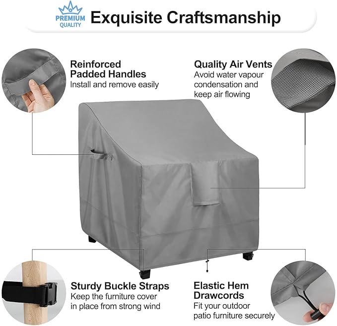 OutdoorLines Outdoor Waterproof Furniture Chair Cover - UV-Resistant Patio Lawn Chair Covers for Outdoor Furniture Windproof Heavy Duty Chair Covering, 2 Packs, 33Wx34Dx31H Inches, Grey