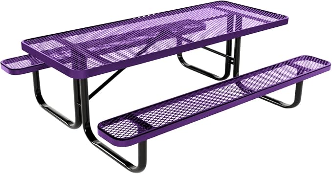 COATEDOUTDOORFURNITURE Heavy-Duty Portable Outdoor Kids Table, Expanded Metal Kids Picnic Table, Commercial-Grade Picnic Table, Made in America (6ft Rectangular, Childrens, Textured Purple)