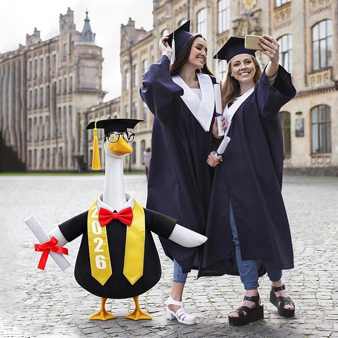 Celltestria Graduation Goose Outfits Black Graduation Porch Goose Costume Congrats Grad Cap Gown Stole Goose Clothes for 23" Geese Outdoor Patio Yard Lawn Garden Art Decoration