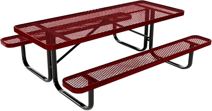 COATEDOUTDOORFURNITURE Heavy-Duty Portable Outdoor Kids Table, Expanded Metal Kids Picnic Table, Commercial-Grade Picnic Table, Made in America (6ft Rectangular, Childrens, Textured Burgundy)