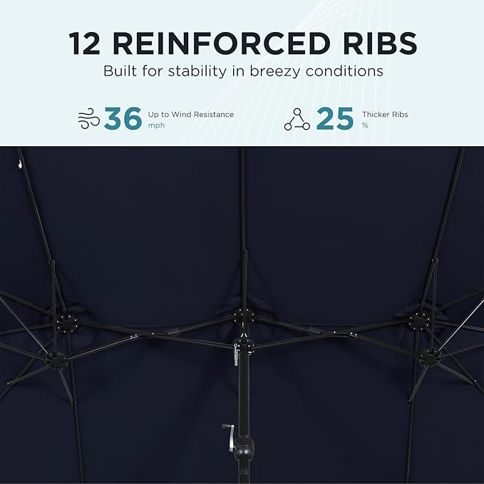 15FT Extra Large Patio Umbrella with Base Included, Heavy Duty Rectangle Outdoor Market Umbrella with 12 Strong Ribs for Patio, Garden, Lawn, Deck & Pool