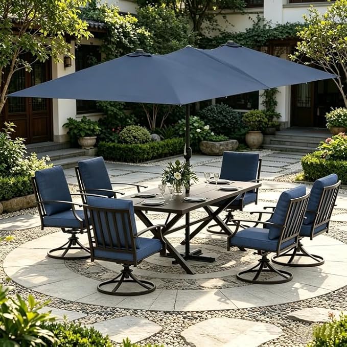 ALAULM 14FT Waterproof Patio Umbrella Outdoor Reversible Rectangular Large Market Umbrella
