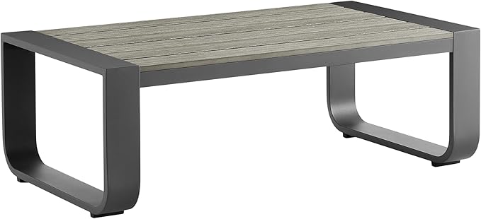 CHITA Aluminum Outdoor Patio Furniture Coffee Table, All-Weather Outdoor Metal Coffee Table, Modern Rectangle Coffee Table for Balcony, Garden, Grey