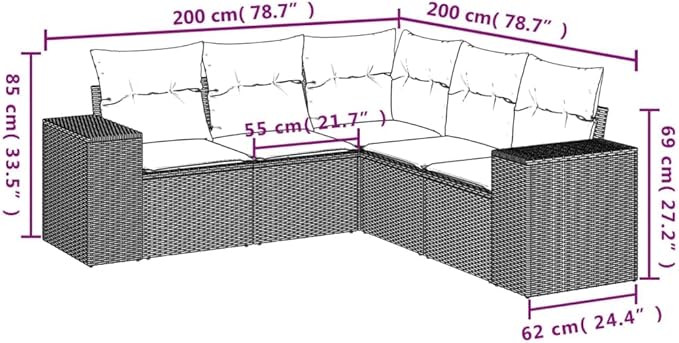 5 Piece Patio Sofa Set with Cushions, Patio Conversation Set Sectional Sofa Front Porch Furniture Outdoor Sofa Sets for Negotiation Area Poolside Piazza Exhibition Black Poly Rattan