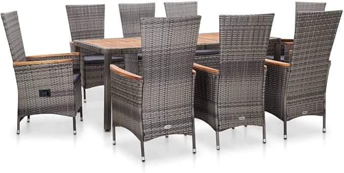 9 Piece Patio Dining Set with Cushions, Porch Furniture Set Sectional Sofa Outdoor Sofa Sets Patio Conversation Set for Piazza Poolside Garden Negotiation Area Poly Rattan Gray