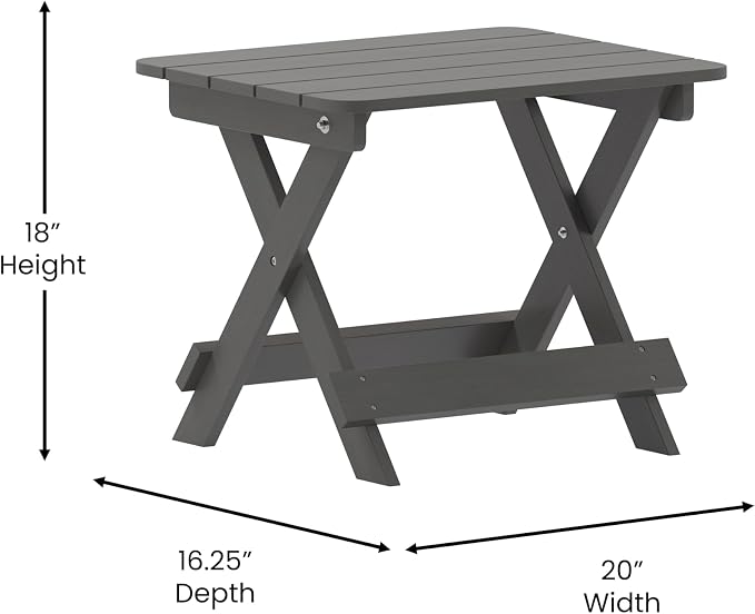 EMMA + OLIVER Haley Outdoor Folding Side Table, Portable All-Weather HDPE Adirondack Side Table, Gray