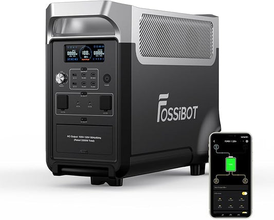 FOSSiBOT F3600 Portable Power Station, 5x120V AC Output 3600W/3840Wh LiFePO4 Battery Expandable to 11520Wh, Electrical Solar Generator for Garage, Home, Off-Grid Living, Camping, RVs