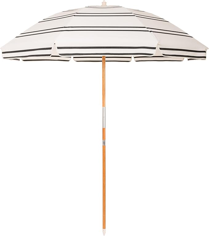 Business & Pleasure Co. Rio Umbrella Scalloped Brim For Beach, Patio or Picnic - 6' Boho Beach Umbrella, 7' Tall Wood Pole, UPF 50+