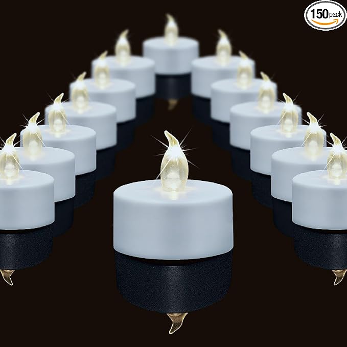 Flameless Tea Lights Candles, 150 Pack Battery Operated Led Electric Candle, Realistic Flickering Votive Fake Tealights, Long Lasting 200+Hours,for Wedding Party Home Decoration (Warm White)