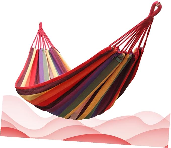 BESPORTBLE Outdoor Camping Canvas Swing Hammock Striped Hanging Chair 190x85cm Portable Rainbow Color for Garden Patio and Indoor Use