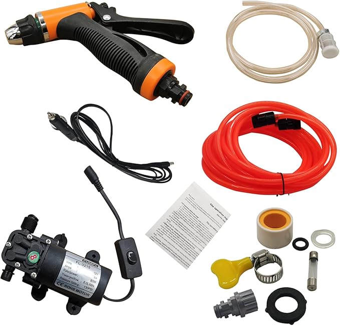 12V Portable Universal Car Washer Gun High Pressure Car Cleaner Electric Water Pump Kit Black