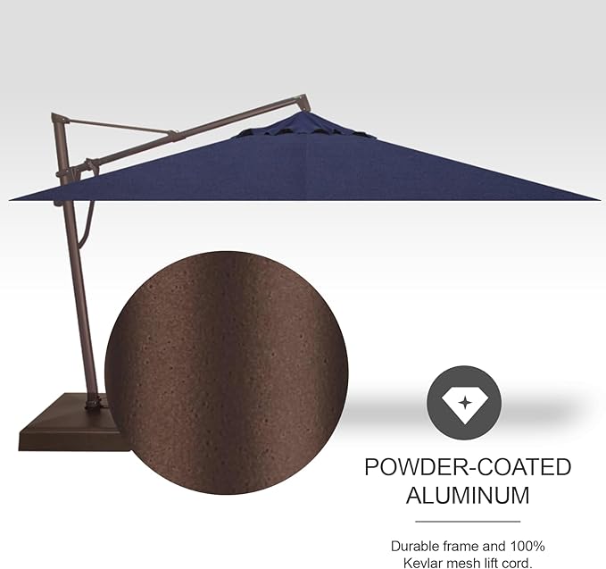 Treasure Garden AKZ PLUS Cantilever Umbrella 10'x13' Rectangular Sunbrella Spectrum Indigo Canopy and Bronze Frame with Rolling Base