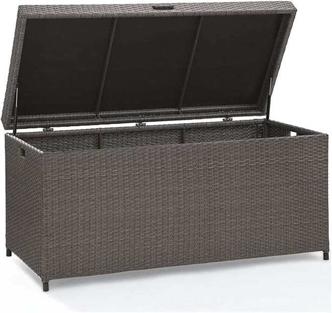 Home Square 2 Piece Wicker Patio Deck Box Set in Weathered Gray