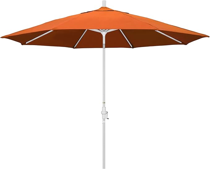 California Umbrella 11Ft Premium Sunbrella Patio Umbrella, Hand-Crank, Tilt-Collar, White Frame, Tuscan Fabric