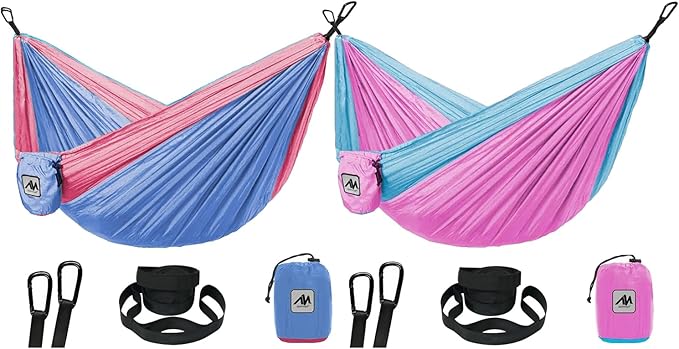 2 Pack Kids Camping Hammock, Small Outdoor Hammock Gifts for Children Girls Boys, Ultralight Kids Camping Gear with Tree Strap & Carabiners,Sling Swing Hammock for Indoor/Outdoor Use