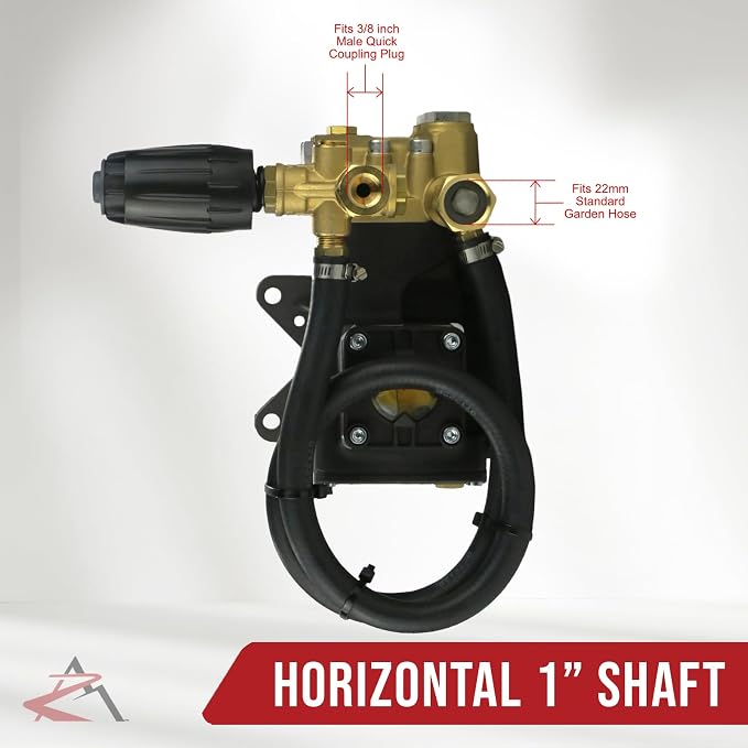 OEM Annovi Reverberi 4000 PSI Horizontal Brass Head Pressure Washer Water Pump, RRV4G40D-VRT3, 4 GPM, 1" Shaft with Quick Connect, Hardware & Complete Spray Kit