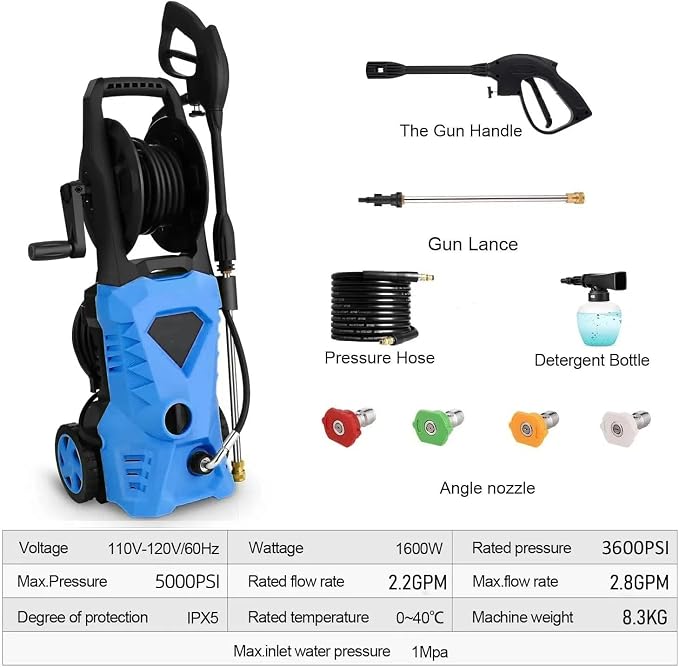 5000PSI Electric Pressure Washer 2026 2.8GPM High Power Washer with 4 Pressure Nozzle and Soap Bottle for Home, Car Washing, Fence Cleaning, Patio (Blue)