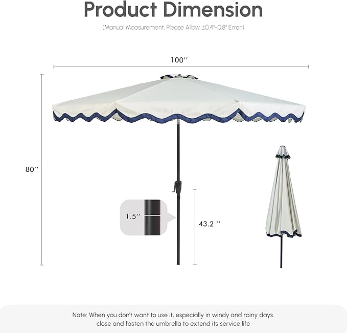Weaxty 10FT Patio Umbrella, Trendy Color Scalloped Edge, UV-Resistant Canopy Outdoor Table Market Umbrella, Tilt Adjustment, Crank, Heavy-duty 8 Ribs for Backyard Poolside Deck Beach Lawn Backyard