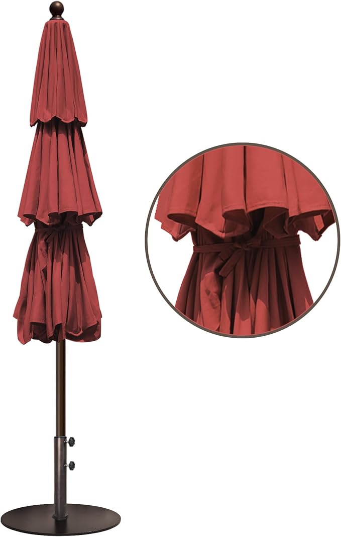 EliteShade USA 10-Year-Non-Fading 11ft 3-Tier Market Patio Umbrella, Commercial Grade Outdoor Table Umbrella with Crank Open, Windproof & UPF 50+ UV Protection, Heavy Duty Ventilation for Garden, Deck, Pool, Backyard, Beach & Bistro, No Tilt, Burgundy