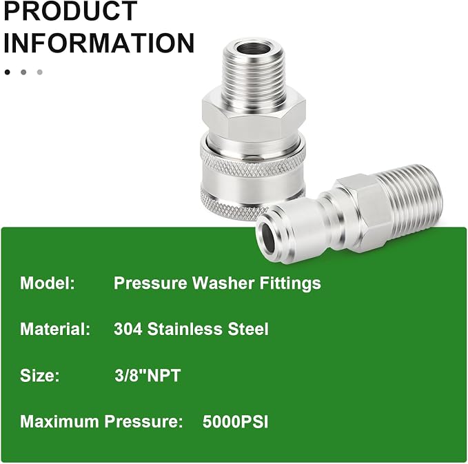TAISHER 6PCS 304 Stainless Steel 3/8" Female NPT High Pressure Washer Quick Connect Coupler for Pressure Washing Gun Hose Accessories