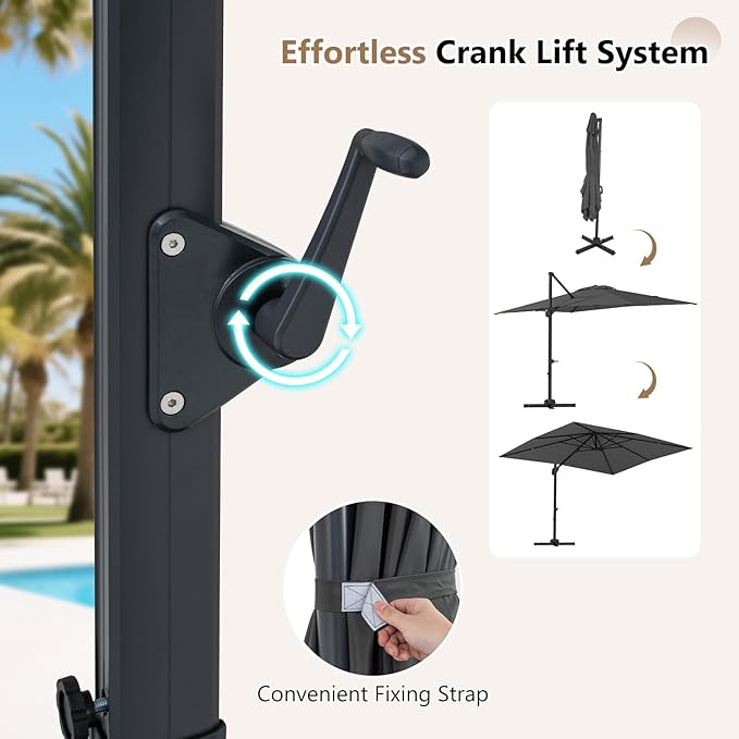 Tangkula 11 x 9 FT Patio Umbrella, Large Offset Cantilever Outdoor Umbrella with Aluminum Pole, 360 Degree Rotation, Tilt Adjustment, 8 Sturdy Ribs, Air Vent & Cross Base for Backyard Pool Garden Deck (Gray, 11x9 FT)