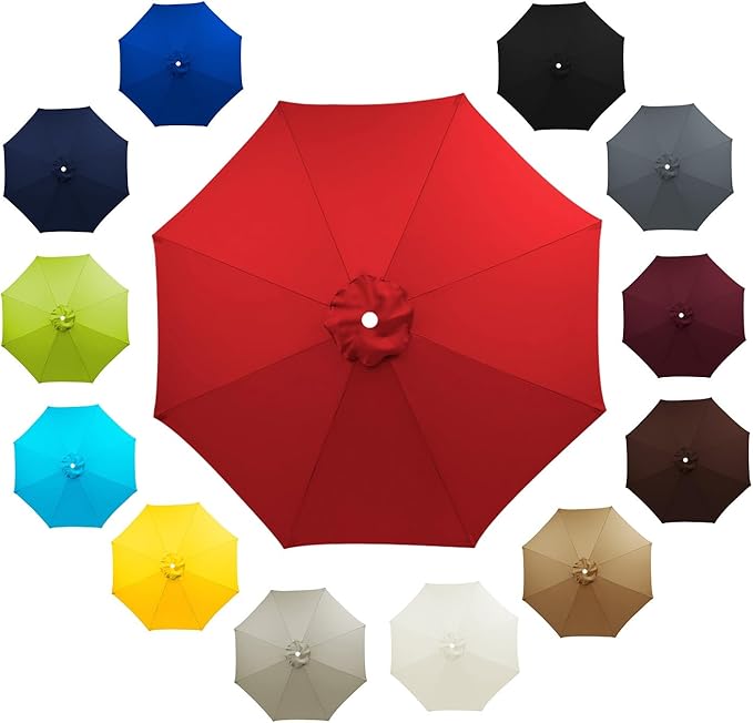 6 Ribs 8 Ribs Patio Umbrella Replacement Canopy 6.5ft 7.5ft 8.2ft 8.9ft 9.8ft 11.5ft UV Protection Waterproof Replacement Parasol Fabric Cover for Garden Outdoor Lawn(Red,7.5ft/6ribs)