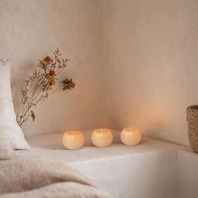FURORA LIGHTING Small Ivory Real Wax Flameless Candles, Pack of 3 – LED Flickering Small Round Candles, 2.4” x 1.6”, Battery Included, Ideal for Home Décor
