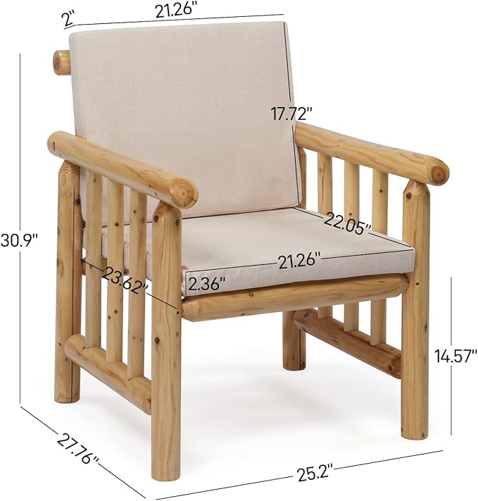 VINGLI Outdoor Patio Furniture Sets 4-Piece, Fir Wood Patio Couch Sets w/Coffee Table, Outdoor Conversation Sectional Set with Removable Cushion for Garden, Lawn, Balcony (Nature Color)