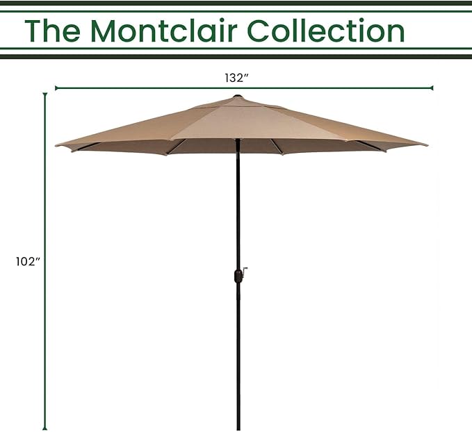 Hanover Montclair 11' Market Outdoor Umbrella, All-Weather, Crank Lever, Tan