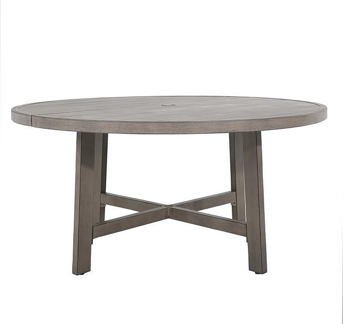 Ulax furniture Outdoor Dining Table 60 Inch Round - Aluminum Patio Table with Umbrella Hole, Weather-Resistant Garden Table for 6 (Grey)