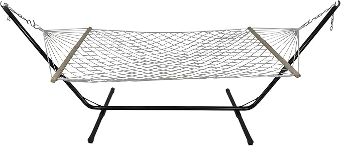 Lattice Pattern Rope Hammock with Wooden Bars - 78" x 55" - White
